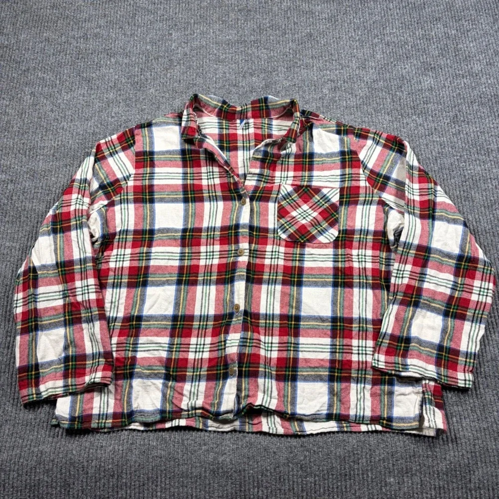 Old Navy Pajama Set Womens XXL Plaid Flannel Red White Match The Fam Sleepwear
